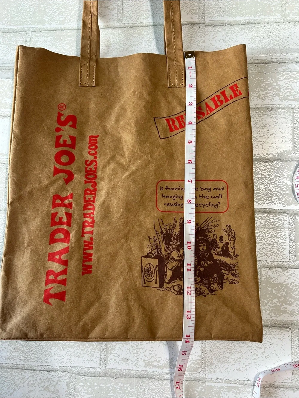 Trader Joe's Brown Reusable Washable Tote Bag with Red Logo - Picture 6 of 7